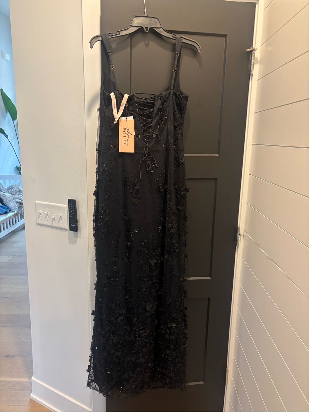 Oh Polly Vasanta Embellished Appliqué Soft-Scoop Corset Gown 10 Black NWT Maxi - Picture 8 of 14